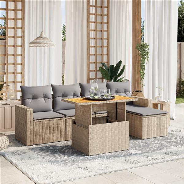 Grote foto vidaxl 6 delige loungeset met kussens poly rattan beige tuin en terras tuinmeubelen