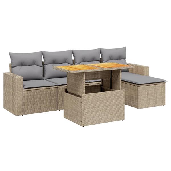 Grote foto vidaxl 6 delige loungeset met kussens poly rattan beige tuin en terras tuinmeubelen