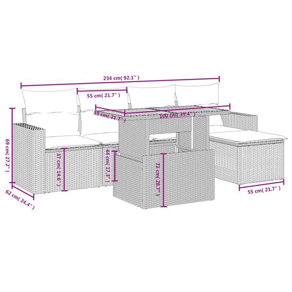 Grote foto vidaxl 6 delige loungeset met kussens poly rattan beige tuin en terras tuinmeubelen