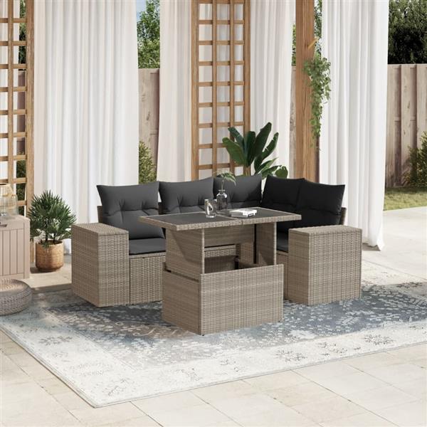 Grote foto vidaxl 5 delige loungeset met kussens poly rattan lichtgrijs tuin en terras tuinmeubelen