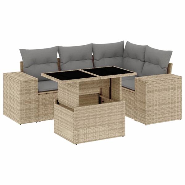 Grote foto vidaxl 5 delige loungeset met kussens poly rattan beige tuin en terras tuinmeubelen