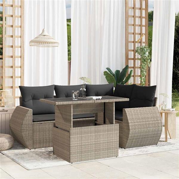 Grote foto vidaxl 5 delige loungeset met kussens poly rattan lichtgrijs tuin en terras tuinmeubelen