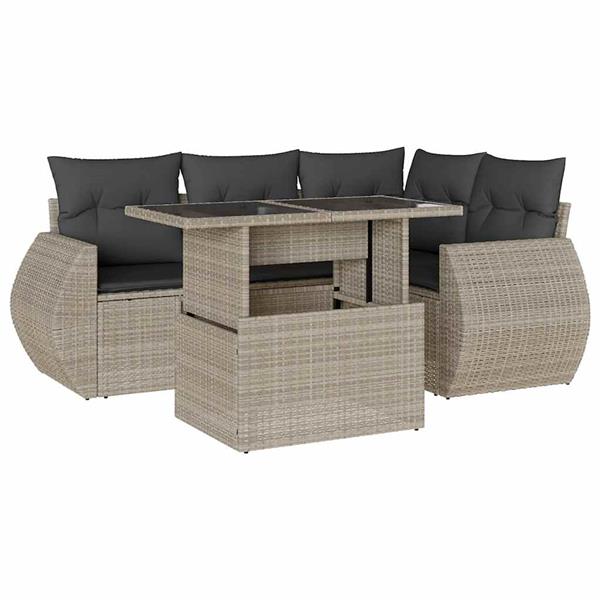 Grote foto vidaxl 5 delige loungeset met kussens poly rattan lichtgrijs tuin en terras tuinmeubelen