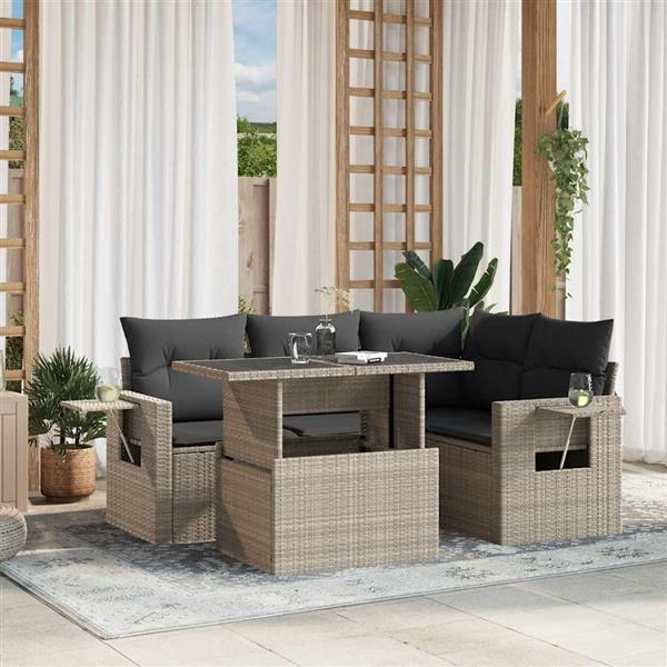 Grote foto vidaxl 5 delige loungeset met kussens poly rattan lichtgrijs tuin en terras tuinmeubelen