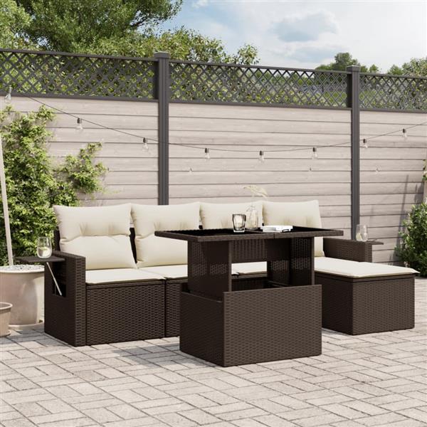 Grote foto vidaxl 6 delige loungeset met kussens poly rattan bruin tuin en terras tuinmeubelen
