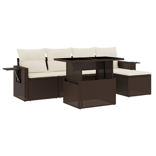 Grote foto vidaxl 6 delige loungeset met kussens poly rattan bruin tuin en terras tuinmeubelen