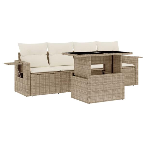 Grote foto vidaxl 5 delige loungeset met kussens poly rattan beige tuin en terras tuinmeubelen