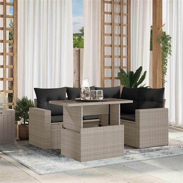 Grote foto vidaxl 5 delige loungeset met kussens poly rattan lichtgrijs tuin en terras tuinmeubelen