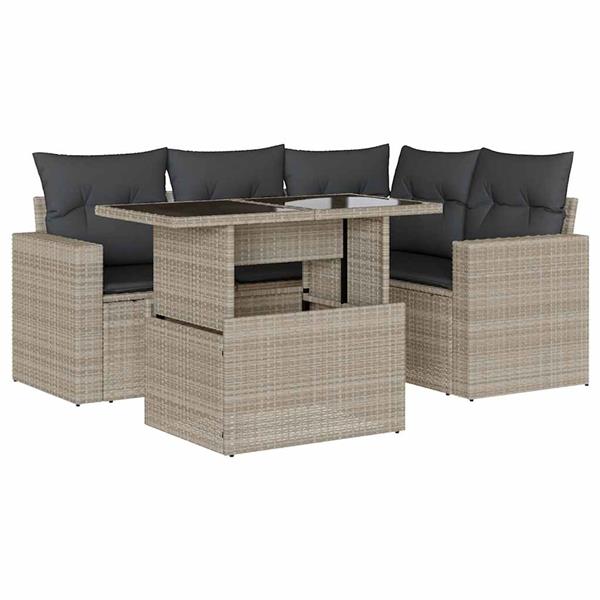 Grote foto vidaxl 5 delige loungeset met kussens poly rattan lichtgrijs tuin en terras tuinmeubelen