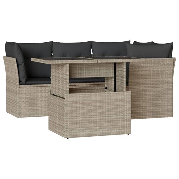 Grote foto vidaxl 5 delige loungeset met kussens poly rattan lichtgrijs tuin en terras tuinmeubelen