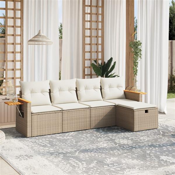 Grote foto vidaxl 5 delige loungeset met kussens poly rattan beige tuin en terras tuinmeubelen
