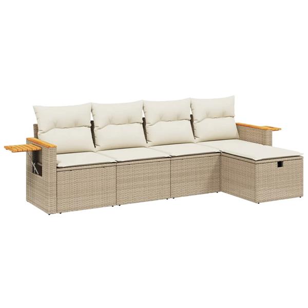 Grote foto vidaxl 5 delige loungeset met kussens poly rattan beige tuin en terras tuinmeubelen