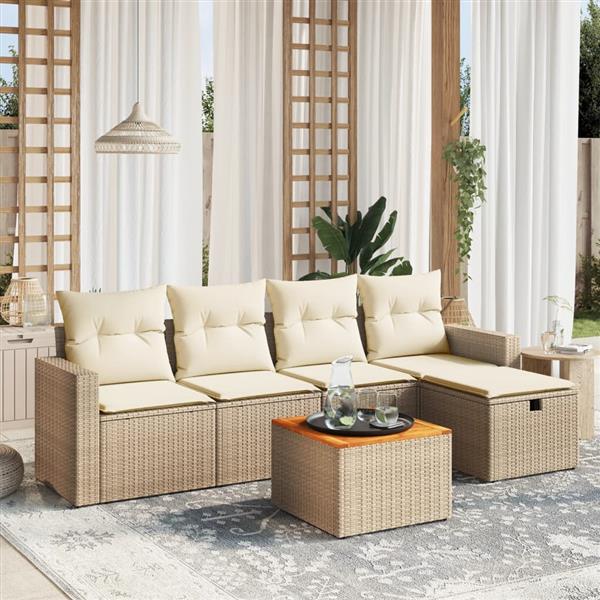 Grote foto vidaxl 6 delige loungeset met kussens poly rattan beige tuin en terras tuinmeubelen