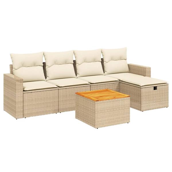 Grote foto vidaxl 6 delige loungeset met kussens poly rattan beige tuin en terras tuinmeubelen