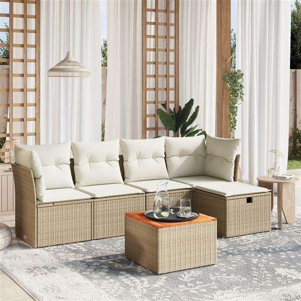 Grote foto vidaxl 6 delige loungeset met kussens poly rattan beige tuin en terras tuinmeubelen