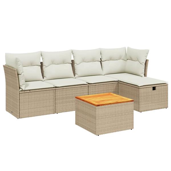 Grote foto vidaxl 6 delige loungeset met kussens poly rattan beige tuin en terras tuinmeubelen