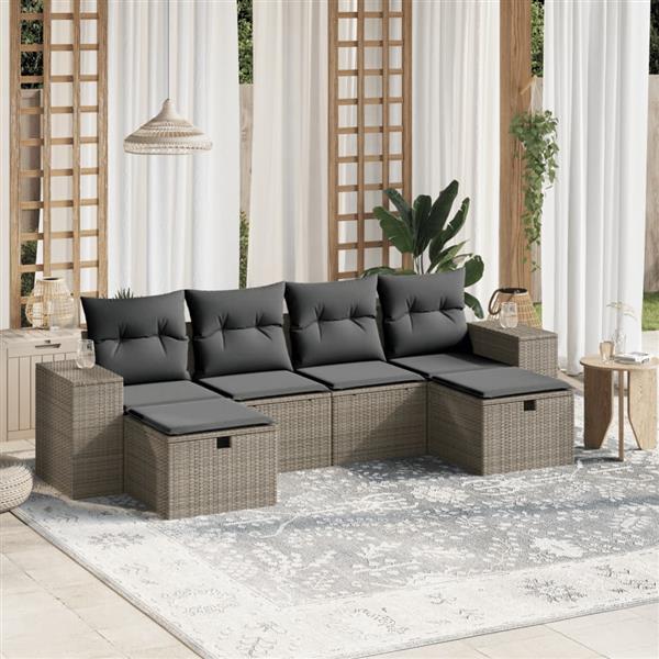 Grote foto vidaxl 6 delige loungeset met kussens poly rattan lichtgrijs tuin en terras tuinmeubelen