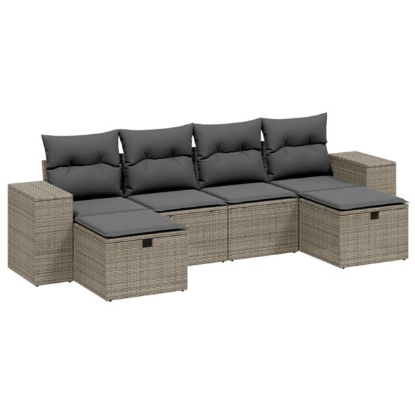 Grote foto vidaxl 6 delige loungeset met kussens poly rattan lichtgrijs tuin en terras tuinmeubelen