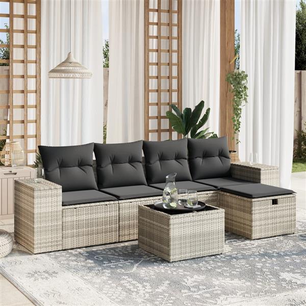 Grote foto vidaxl 6 delige loungeset met kussens poly rattan lichtgrijs tuin en terras tuinmeubelen