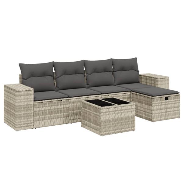 Grote foto vidaxl 6 delige loungeset met kussens poly rattan lichtgrijs tuin en terras tuinmeubelen
