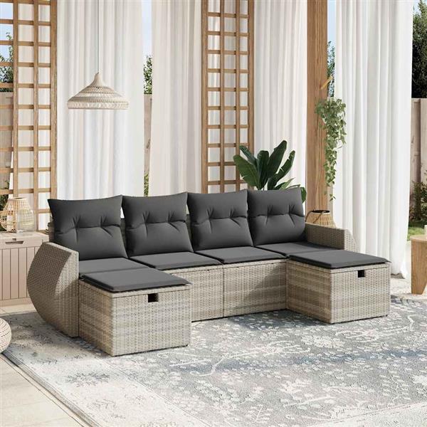 Grote foto vidaxl 6 delige loungeset met kussens poly rattan lichtgrijs tuin en terras tuinmeubelen