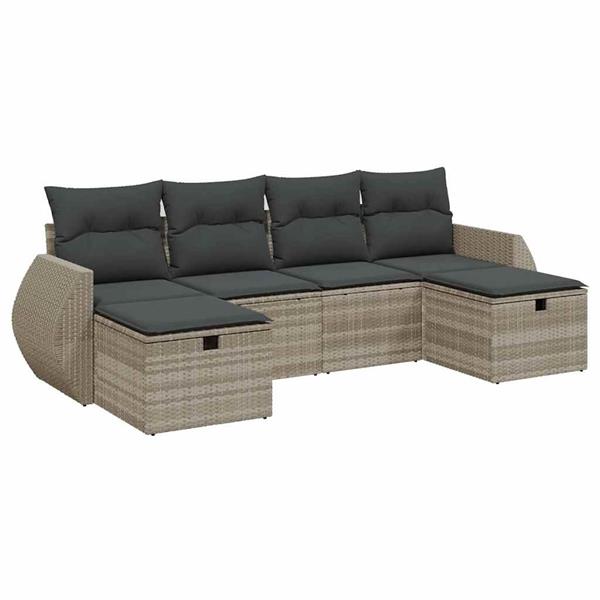 Grote foto vidaxl 6 delige loungeset met kussens poly rattan lichtgrijs tuin en terras tuinmeubelen