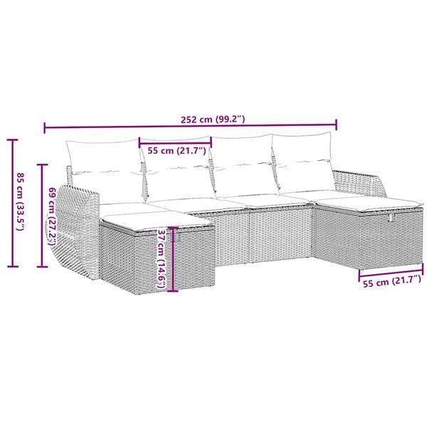 Grote foto vidaxl 6 delige loungeset met kussens poly rattan lichtgrijs tuin en terras tuinmeubelen
