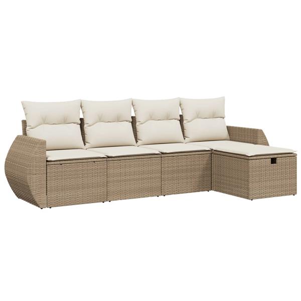 Grote foto vidaxl 5 delige loungeset met kussens poly rattan beige tuin en terras tuinmeubelen