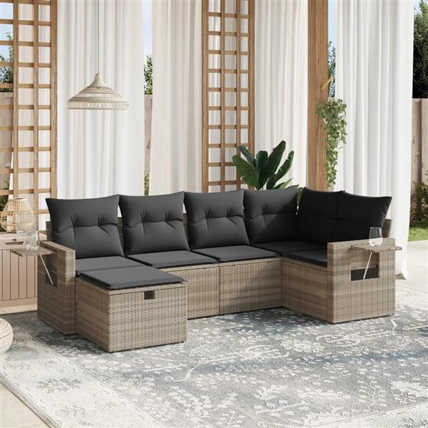 Grote foto vidaxl 6 delige loungeset met kussens poly rattan lichtgrijs tuin en terras tuinmeubelen