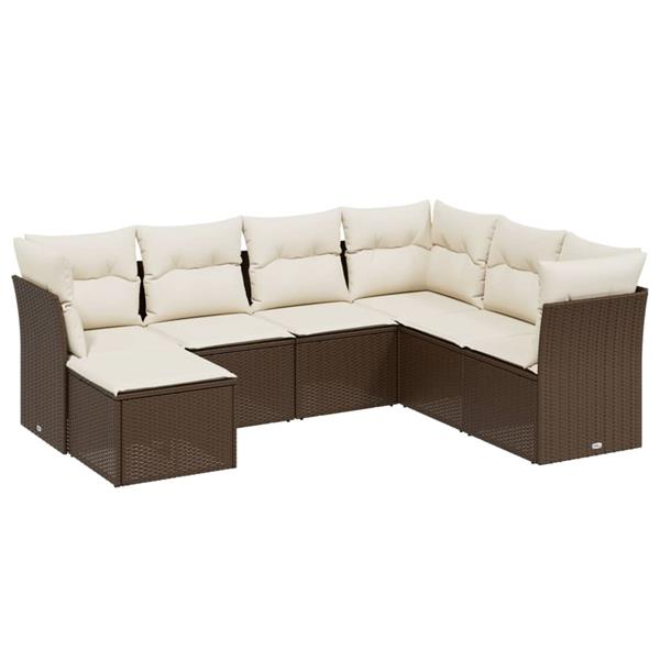 Grote foto vidaxl 7 delige loungeset met kussens poly rattan bruin tuin en terras tuinmeubelen