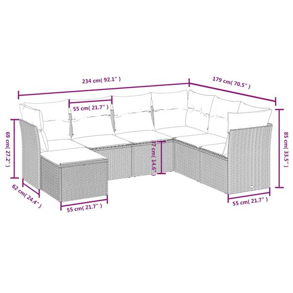 Grote foto vidaxl 7 delige loungeset met kussens poly rattan bruin tuin en terras tuinmeubelen