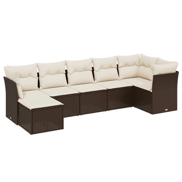 Grote foto vidaxl 7 delige loungeset met kussens poly rattan bruin tuin en terras tuinmeubelen