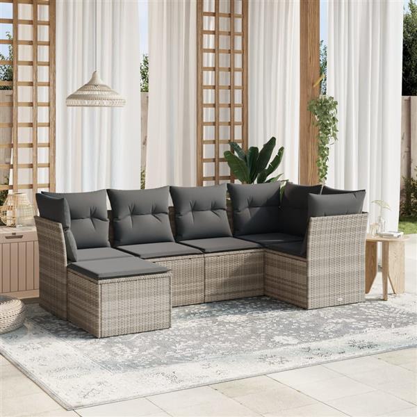 Grote foto vidaxl 6 delige loungeset met kussens poly rattan lichtgrijs tuin en terras tuinmeubelen