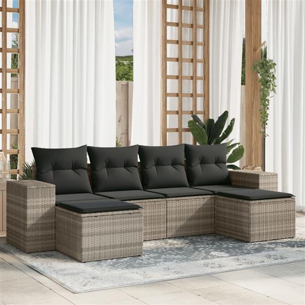 Grote foto vidaxl 6 delige loungeset met kussens poly rattan lichtgrijs tuin en terras tuinmeubelen