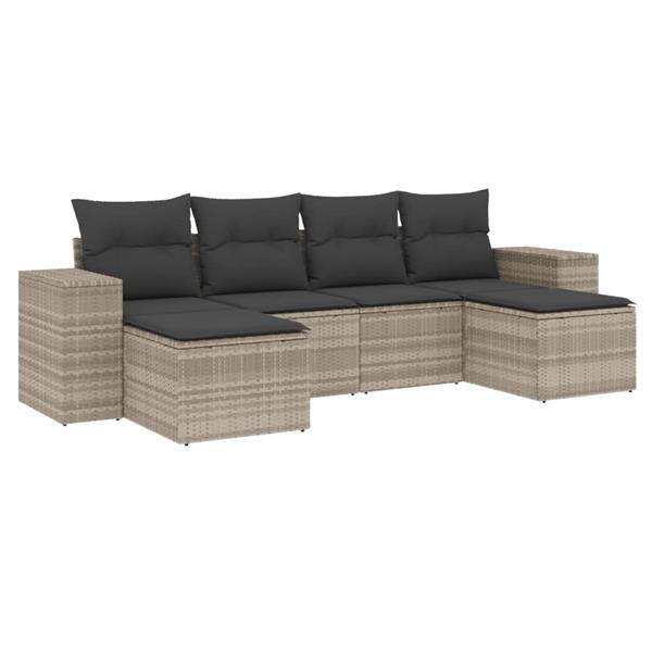 Grote foto vidaxl 6 delige loungeset met kussens poly rattan lichtgrijs tuin en terras tuinmeubelen