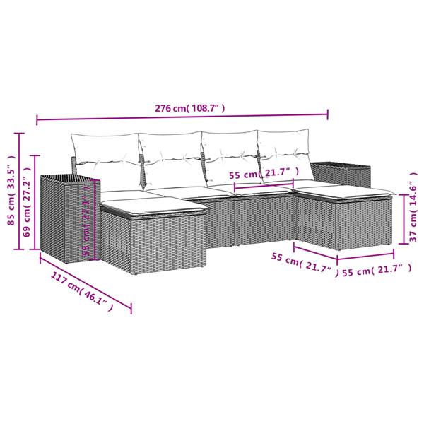 Grote foto vidaxl 6 delige loungeset met kussens poly rattan lichtgrijs tuin en terras tuinmeubelen