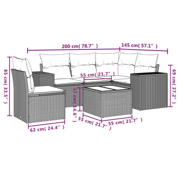 Grote foto vidaxl 6 delige loungeset met kussens poly rattan lichtgrijs tuin en terras tuinmeubelen