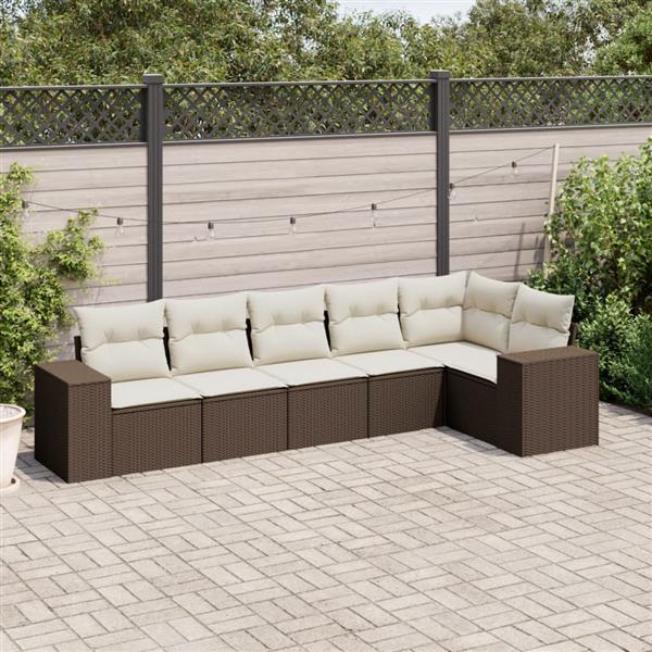 Grote foto vidaxl 6 delige loungeset met kussens poly rattan bruin tuin en terras tuinmeubelen
