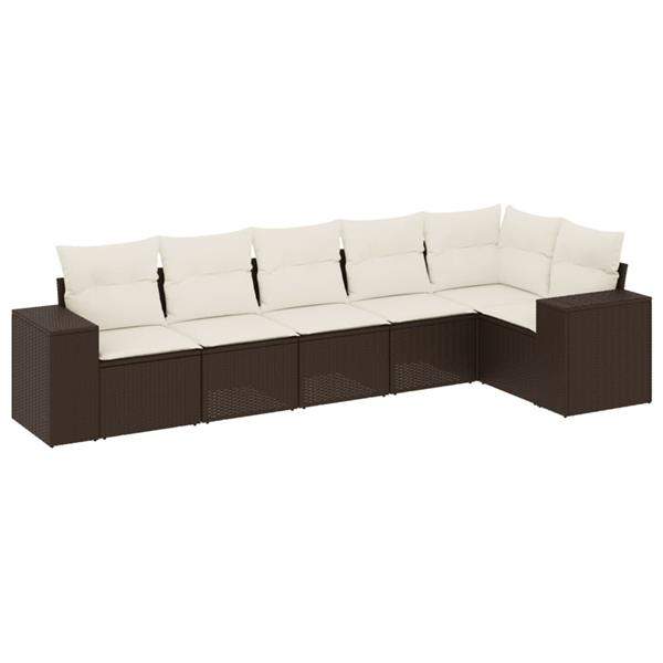 Grote foto vidaxl 6 delige loungeset met kussens poly rattan bruin tuin en terras tuinmeubelen