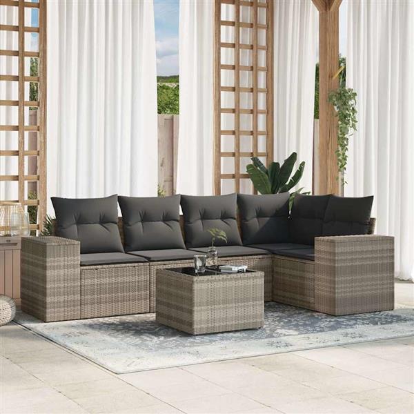 Grote foto vidaxl 6 delige loungeset met kussens poly rattan lichtgrijs tuin en terras tuinmeubelen