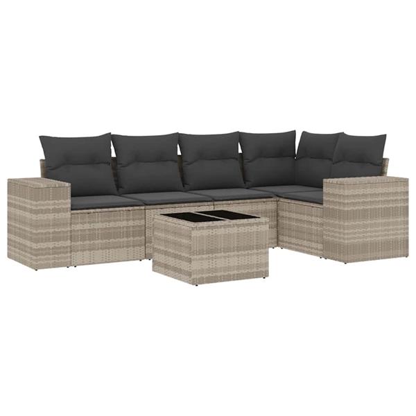 Grote foto vidaxl 6 delige loungeset met kussens poly rattan lichtgrijs tuin en terras tuinmeubelen