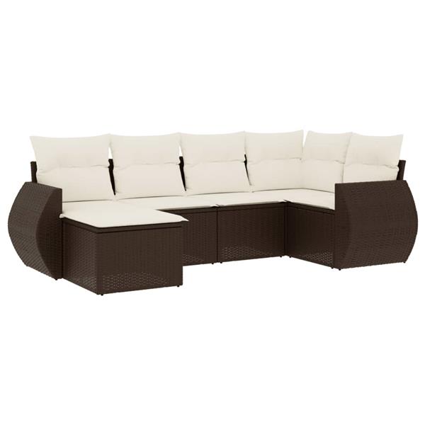 Grote foto vidaxl 6 delige loungeset met kussens poly rattan bruin tuin en terras tuinmeubelen