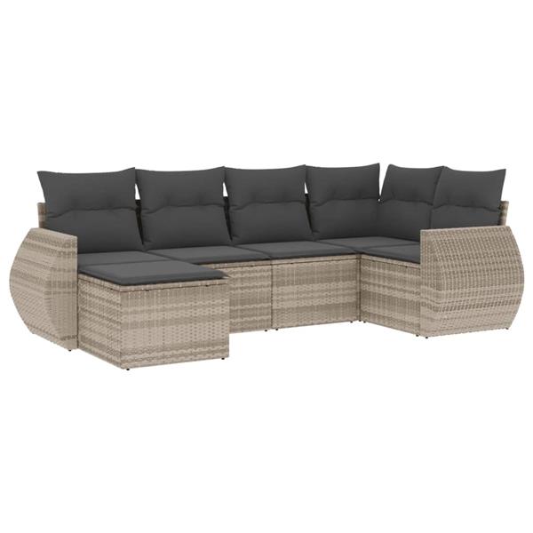 Grote foto vidaxl 6 delige loungeset met kussens poly rattan lichtgrijs tuin en terras tuinmeubelen