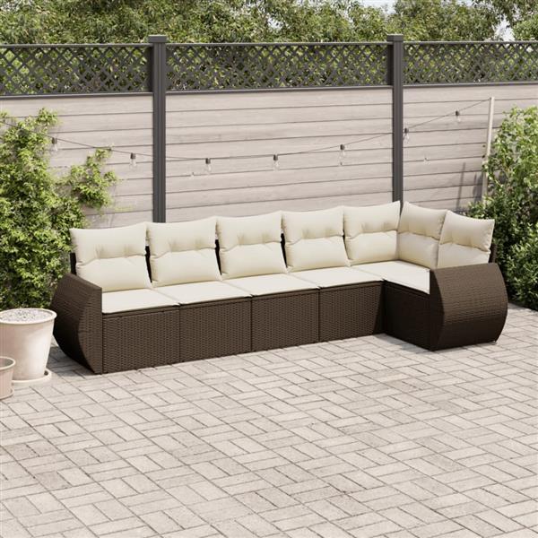 Grote foto vidaxl 6 delige loungeset met kussens poly rattan bruin tuin en terras tuinmeubelen
