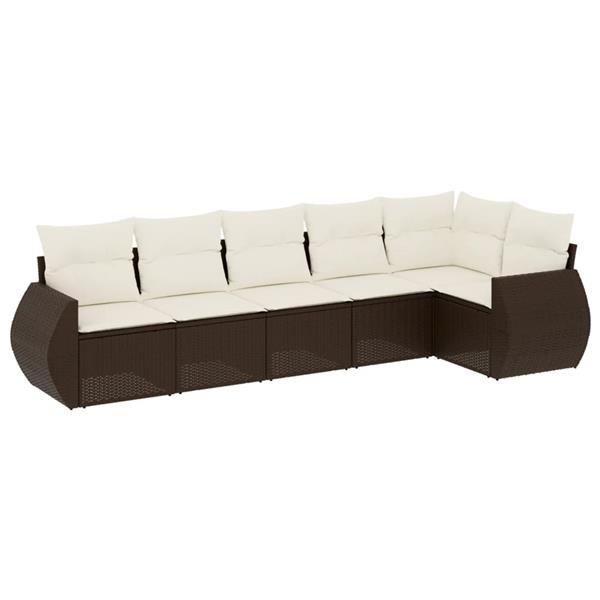 Grote foto vidaxl 6 delige loungeset met kussens poly rattan bruin tuin en terras tuinmeubelen