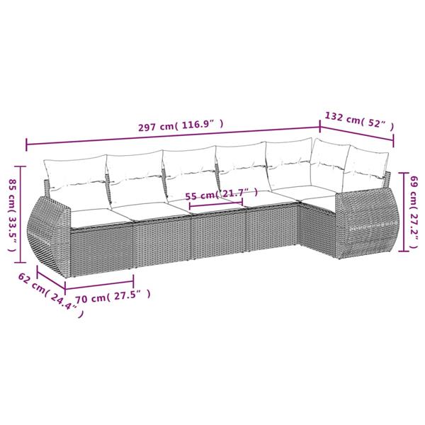 Grote foto vidaxl 6 delige loungeset met kussens poly rattan bruin tuin en terras tuinmeubelen