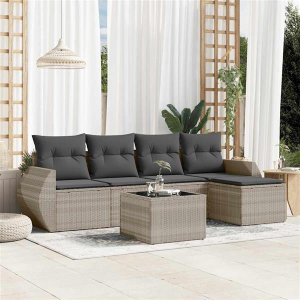 Grote foto vidaxl 6 delige loungeset met kussens poly rattan lichtgrijs tuin en terras tuinmeubelen