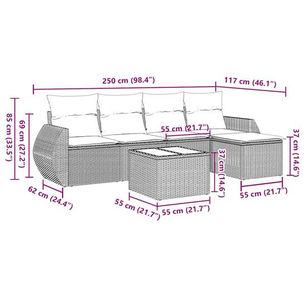 Grote foto vidaxl 6 delige loungeset met kussens poly rattan lichtgrijs tuin en terras tuinmeubelen