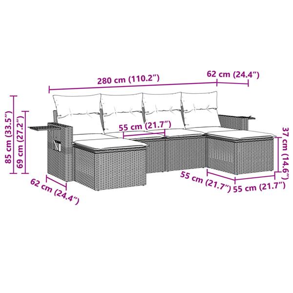 Grote foto vidaxl 6 delige loungeset met kussens poly rattan lichtgrijs tuin en terras tuinmeubelen