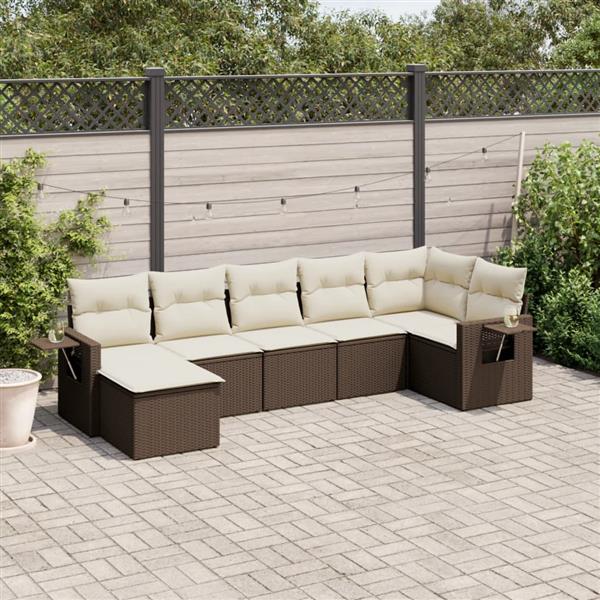 Grote foto vidaxl 7 delige loungeset met kussens poly rattan bruin tuin en terras tuinmeubelen